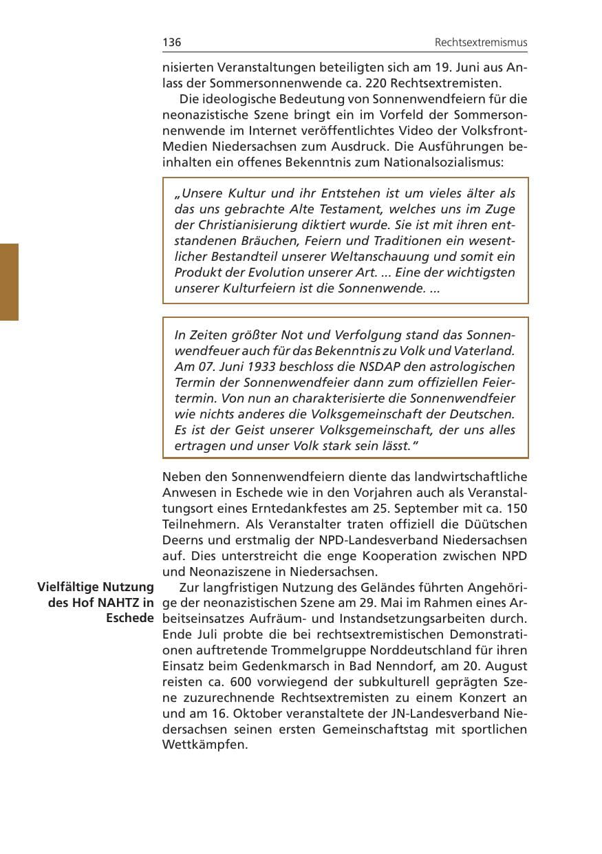 Seite 136 des Verfassungsschutzbericht 2010 Niedersachsen
