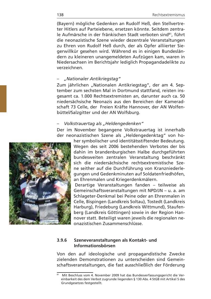 Seite 138 des Verfassungsschutzbericht 2010 Niedersachsen