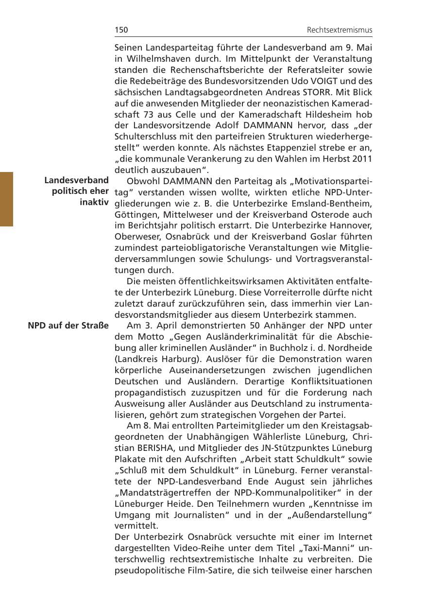 Seite 150 des Verfassungsschutzbericht 2010 Niedersachsen