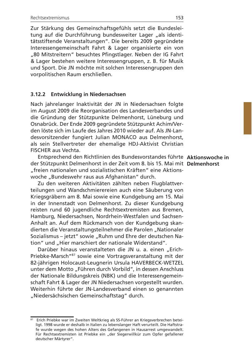 Seite 153 des Verfassungsschutzbericht 2010 Niedersachsen