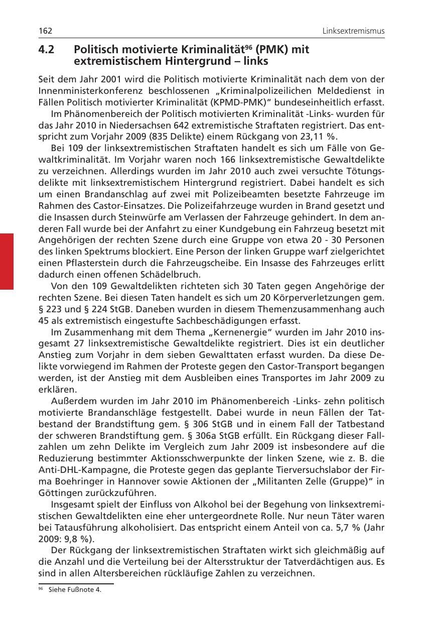 Seite 162 des Verfassungsschutzbericht 2010 Niedersachsen
