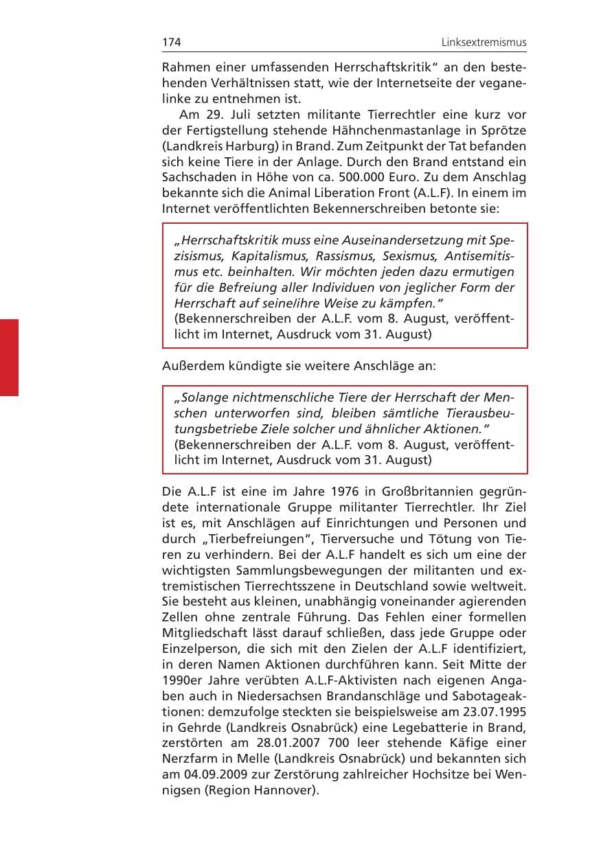 Seite 174 des Verfassungsschutzbericht 2010 Niedersachsen