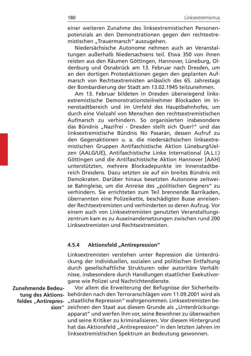 Seite 180 des Verfassungsschutzbericht 2010 Niedersachsen