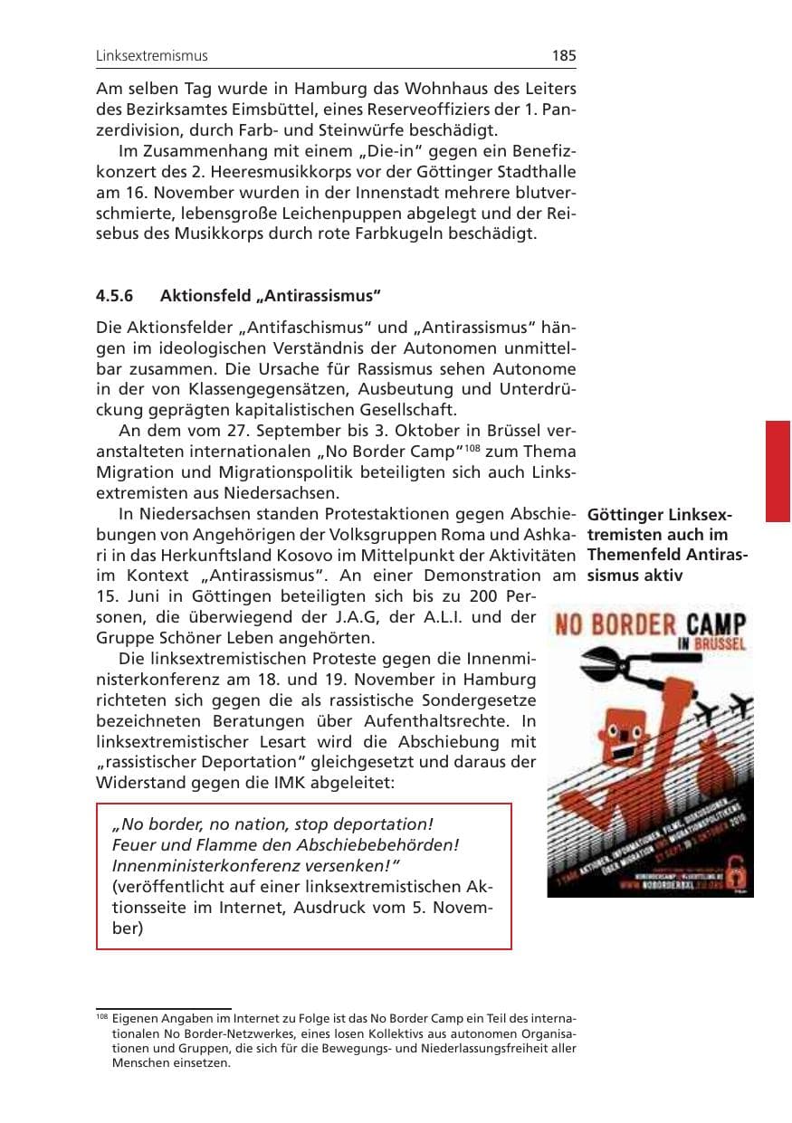 Seite 185 des Verfassungsschutzbericht 2010 Niedersachsen