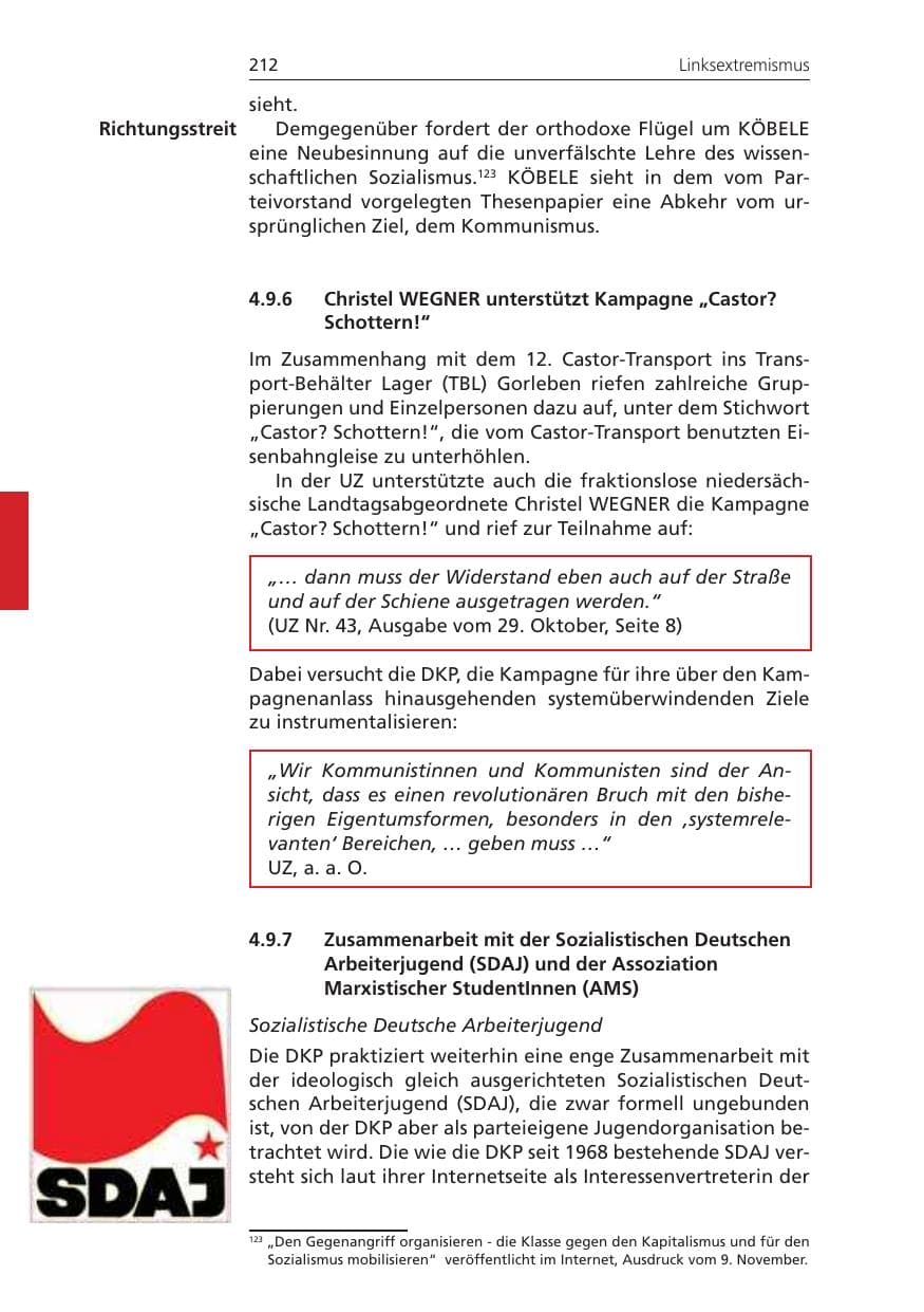 Seite 212 des Verfassungsschutzbericht 2010 Niedersachsen