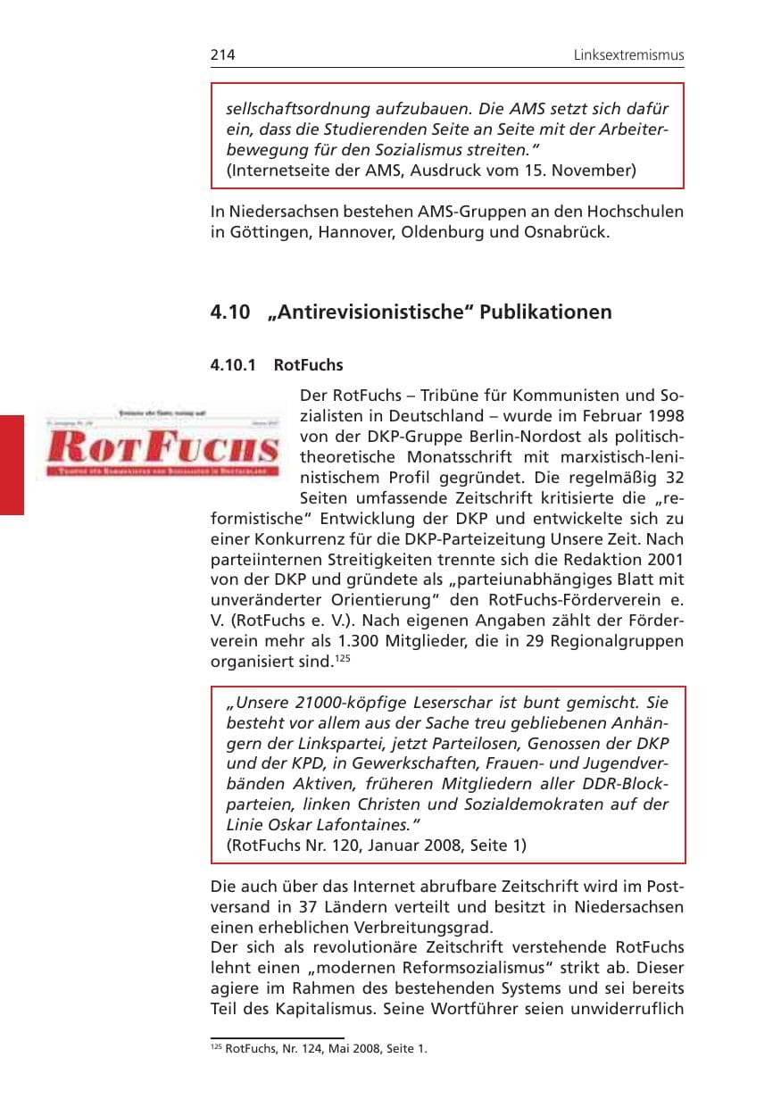 Seite 214 des Verfassungsschutzbericht 2010 Niedersachsen