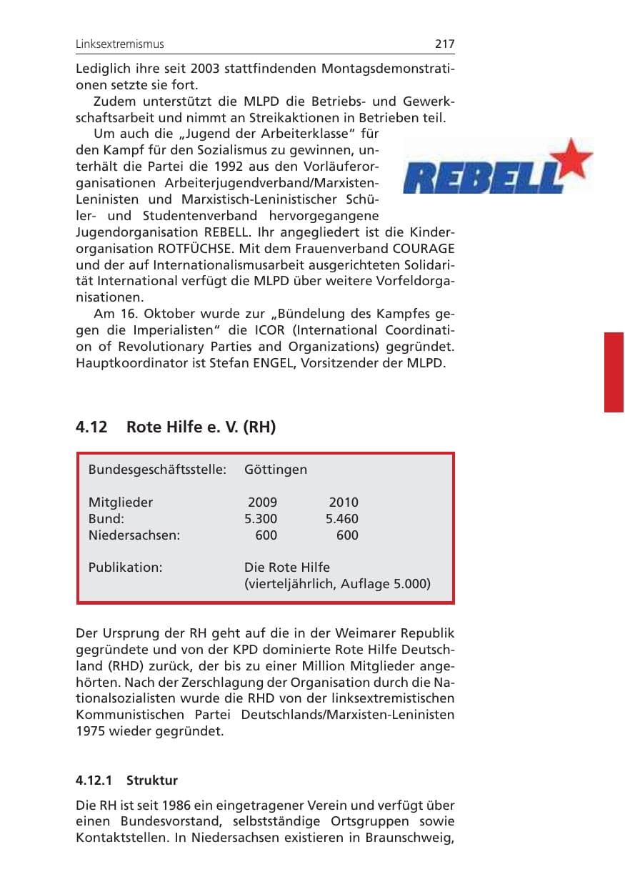 Seite 217 des Verfassungsschutzbericht 2010 Niedersachsen