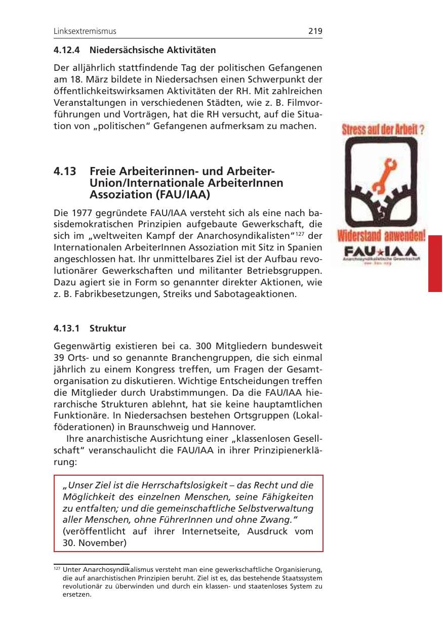 Seite 219 des Verfassungsschutzbericht 2010 Niedersachsen
