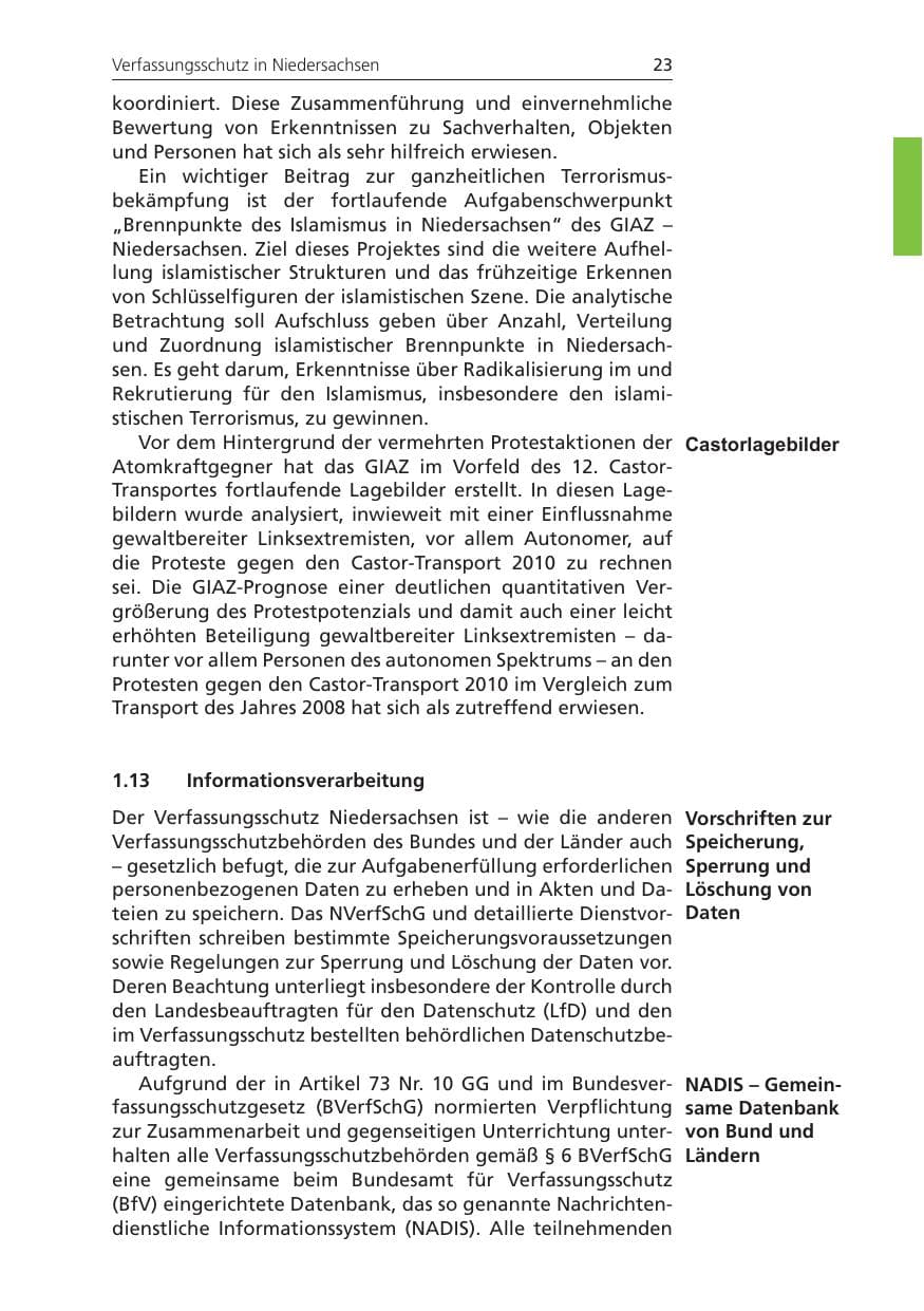 Seite 23 des Verfassungsschutzbericht 2010 Niedersachsen