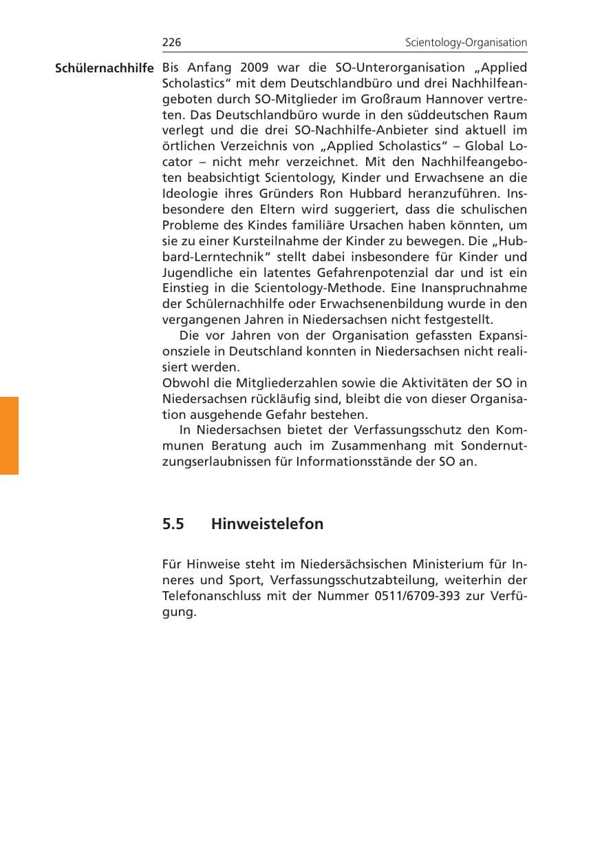 Seite 226 des Verfassungsschutzbericht 2010 Niedersachsen