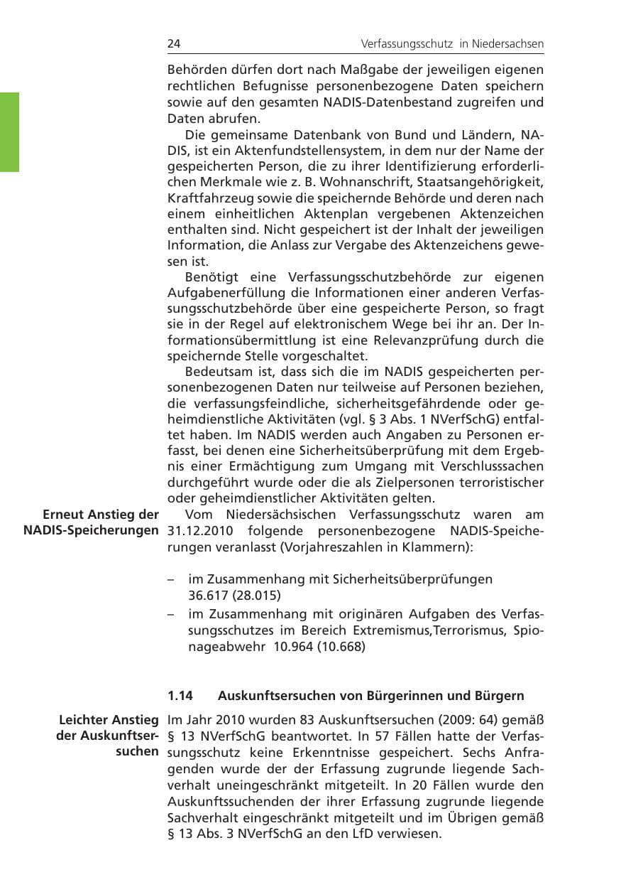 Seite 24 des Verfassungsschutzbericht 2010 Niedersachsen