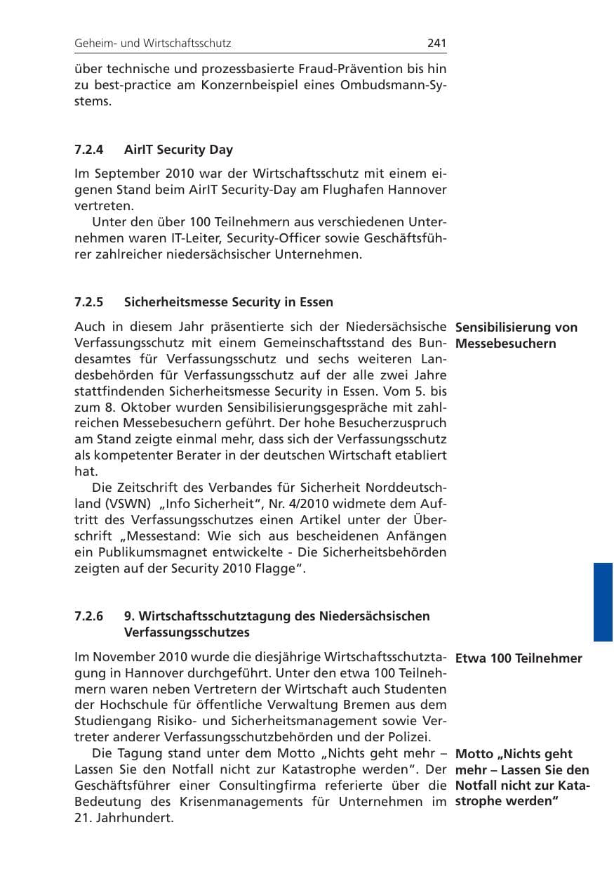 Seite 241 des Verfassungsschutzbericht 2010 Niedersachsen