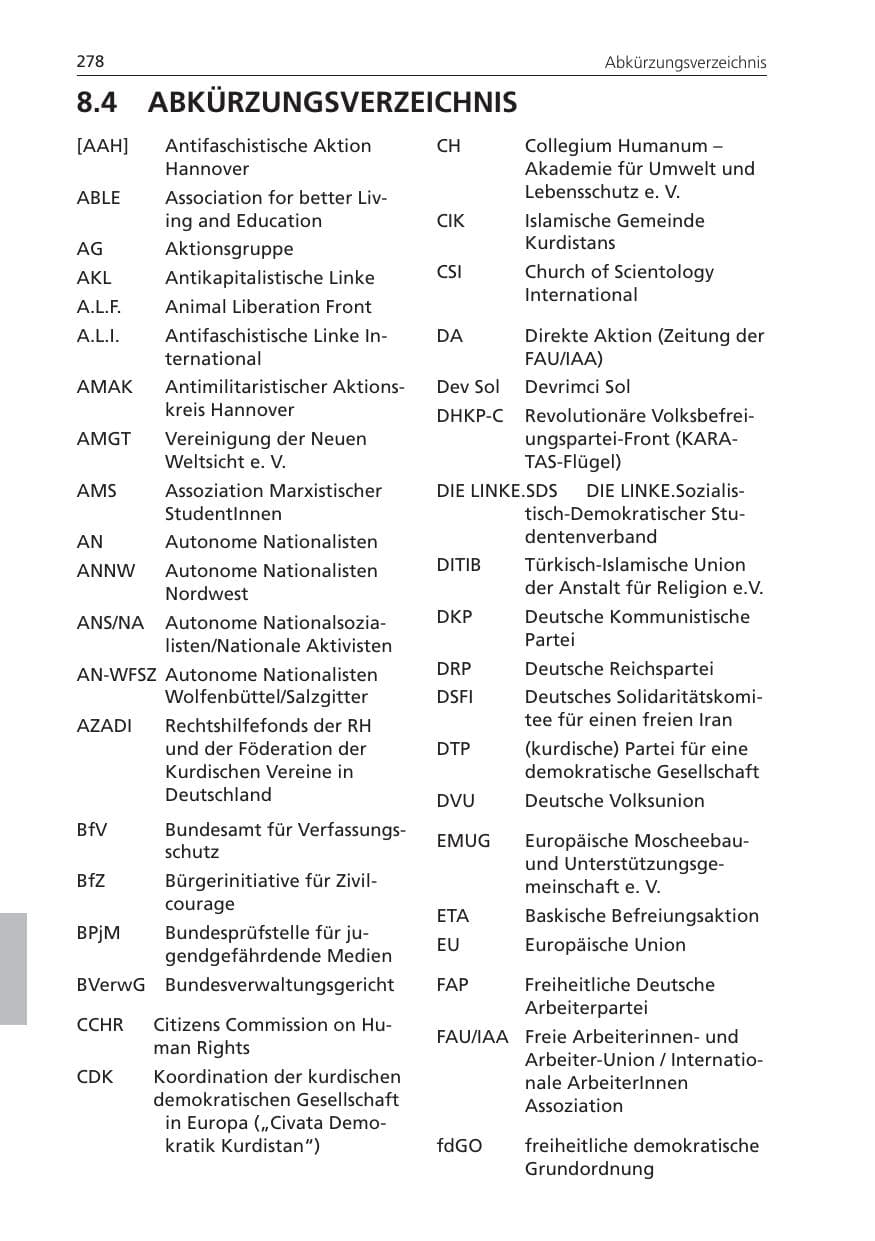 Seite 278 des Verfassungsschutzbericht 2010 Niedersachsen