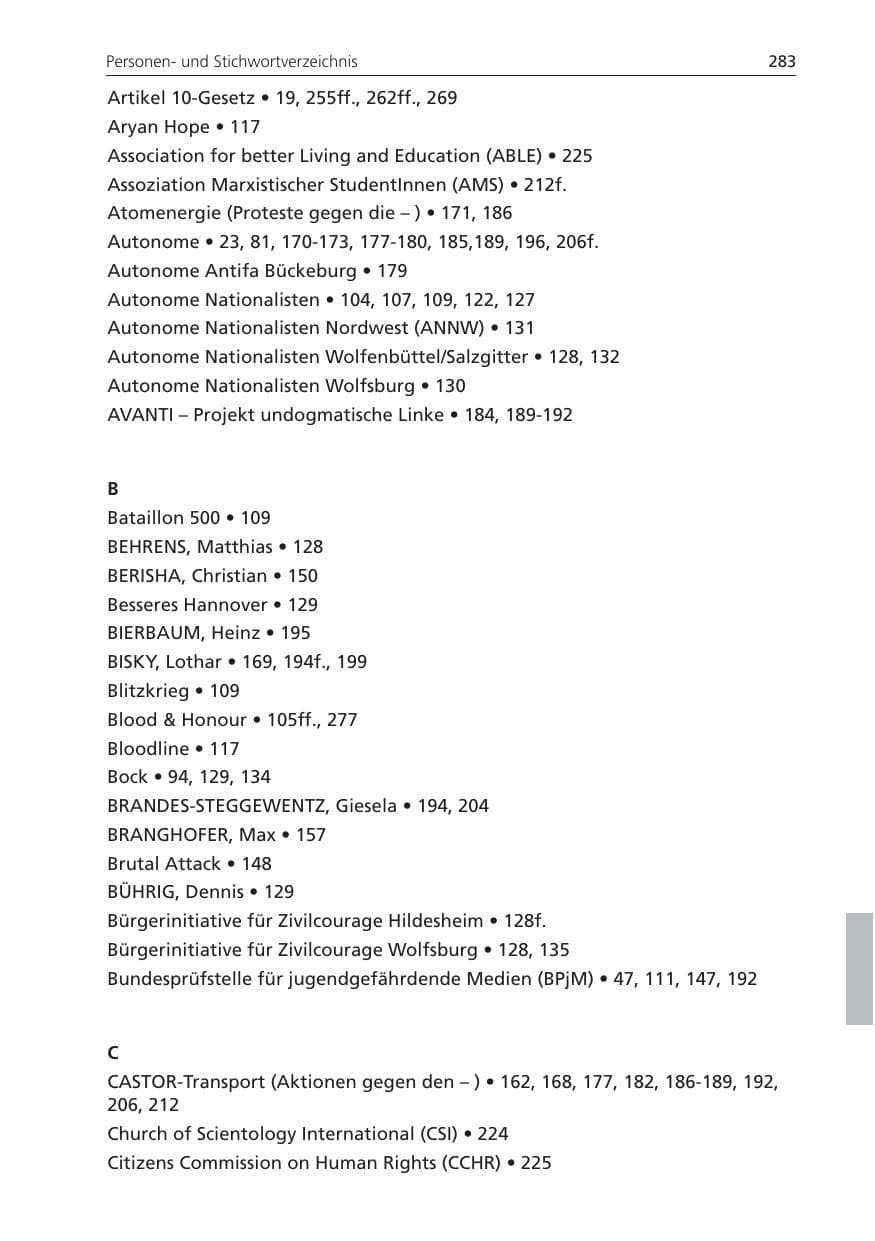 Seite 283 des Verfassungsschutzbericht 2010 Niedersachsen
