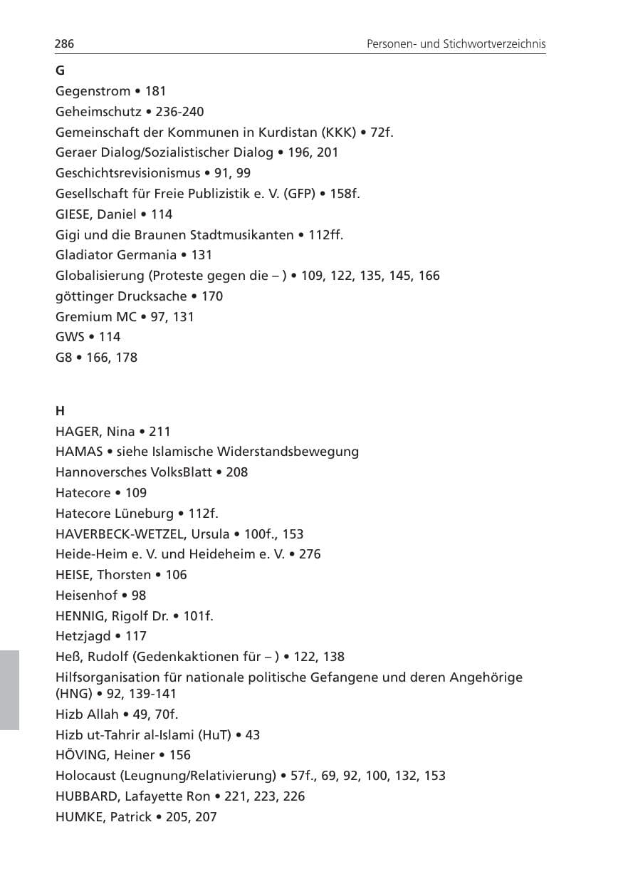 Seite 286 des Verfassungsschutzbericht 2010 Niedersachsen