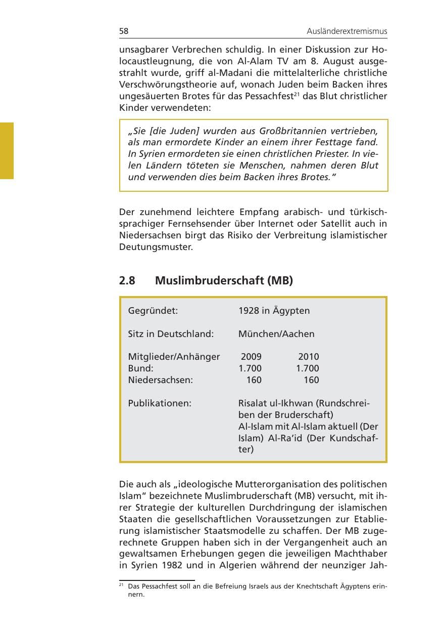 Seite 58 des Verfassungsschutzbericht 2010 Niedersachsen