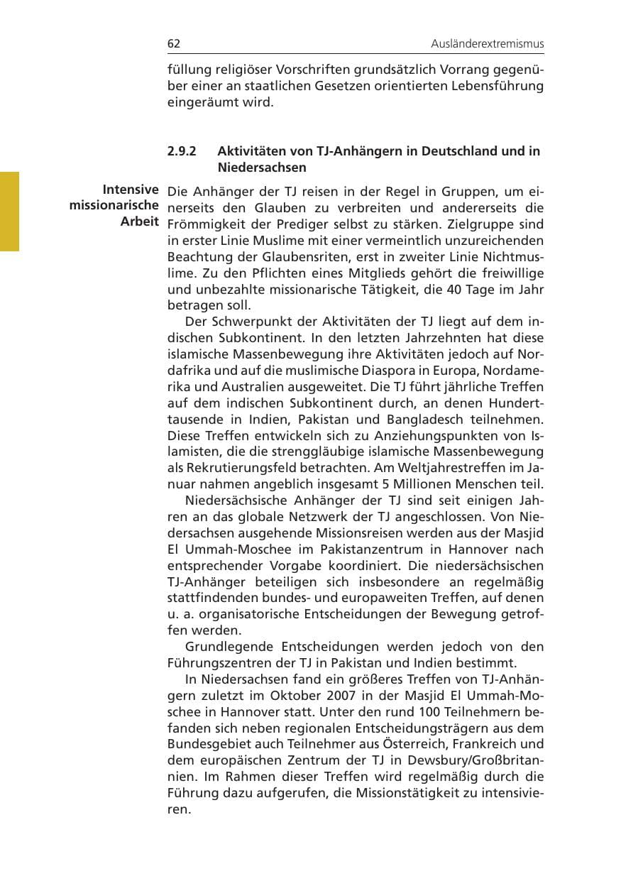 Seite 62 des Verfassungsschutzbericht 2010 Niedersachsen