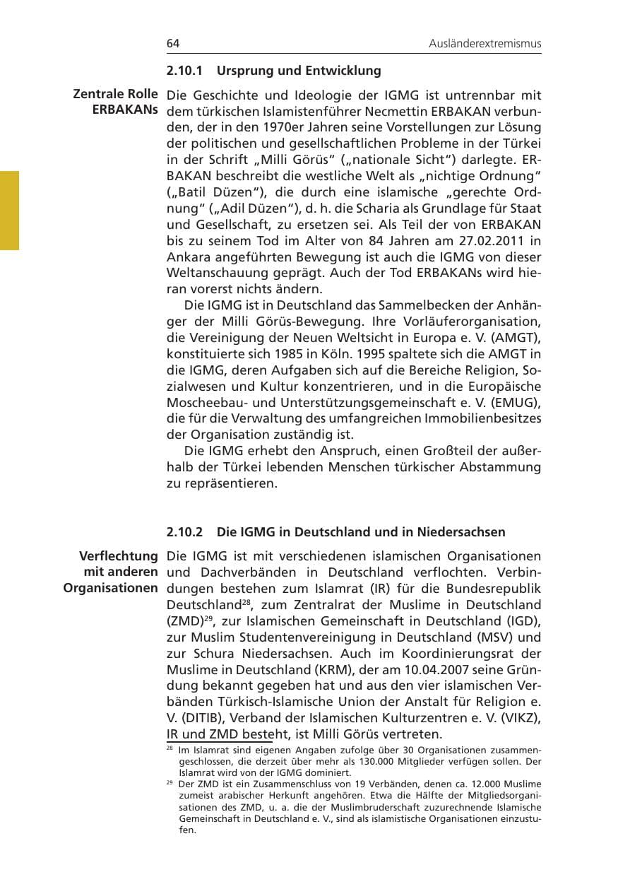 Seite 64 des Verfassungsschutzbericht 2010 Niedersachsen