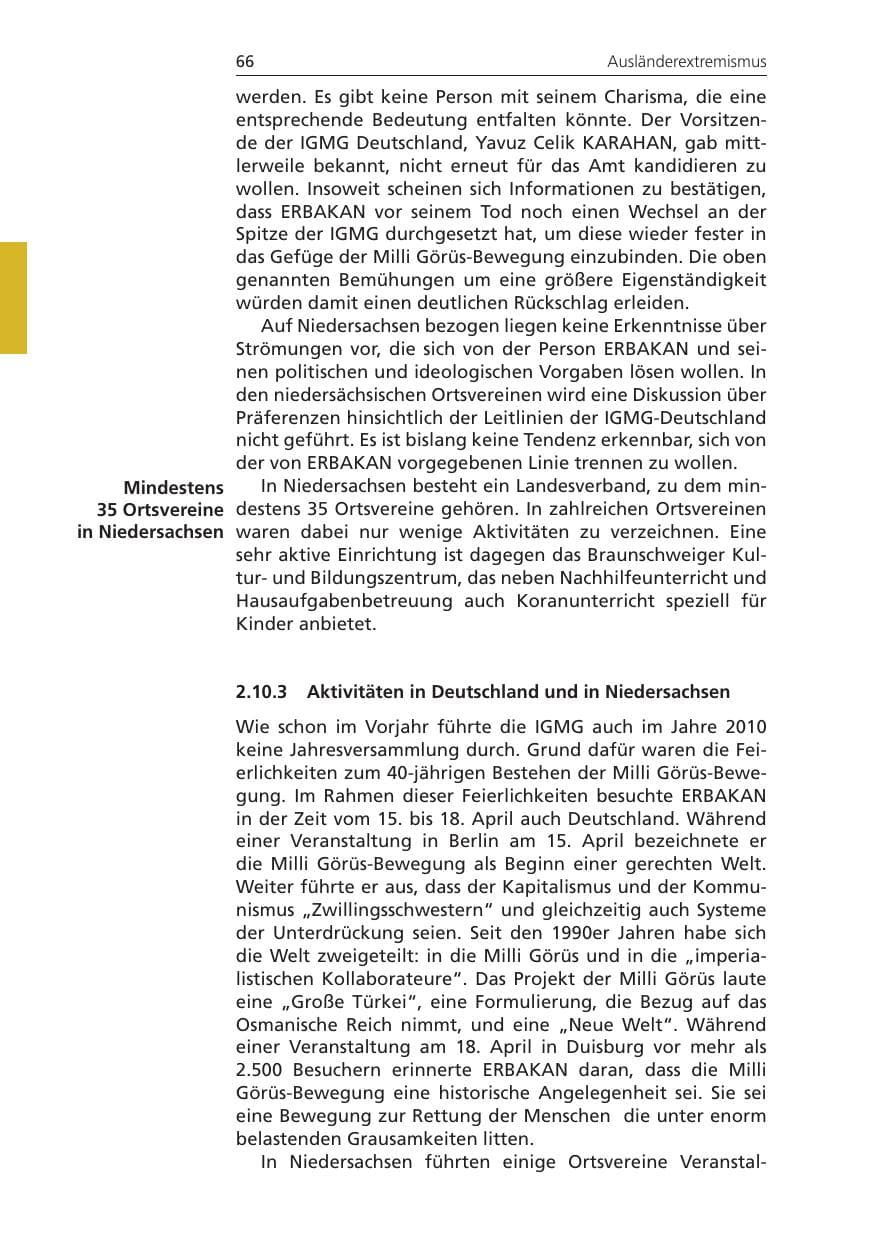 Seite 66 des Verfassungsschutzbericht 2010 Niedersachsen