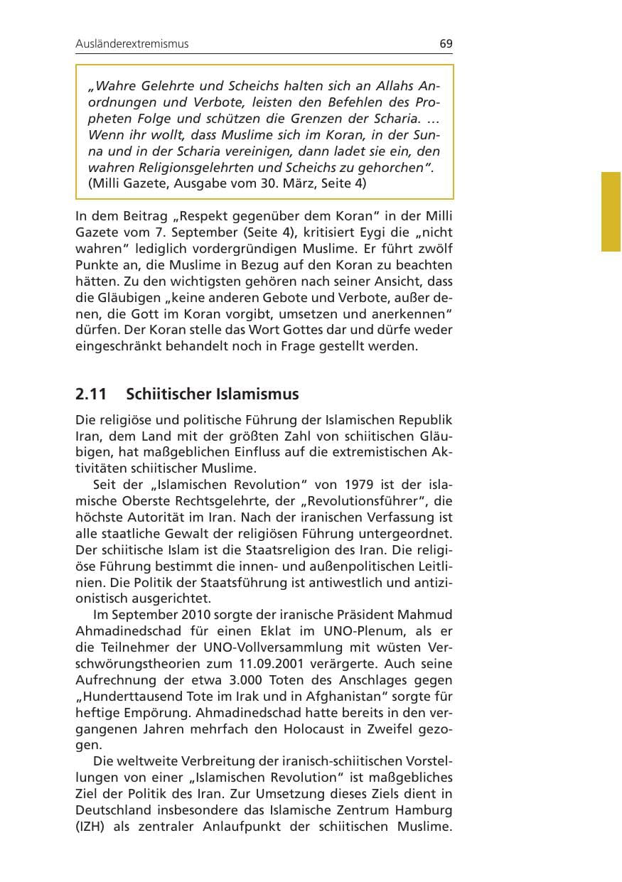 Seite 69 des Verfassungsschutzbericht 2010 Niedersachsen