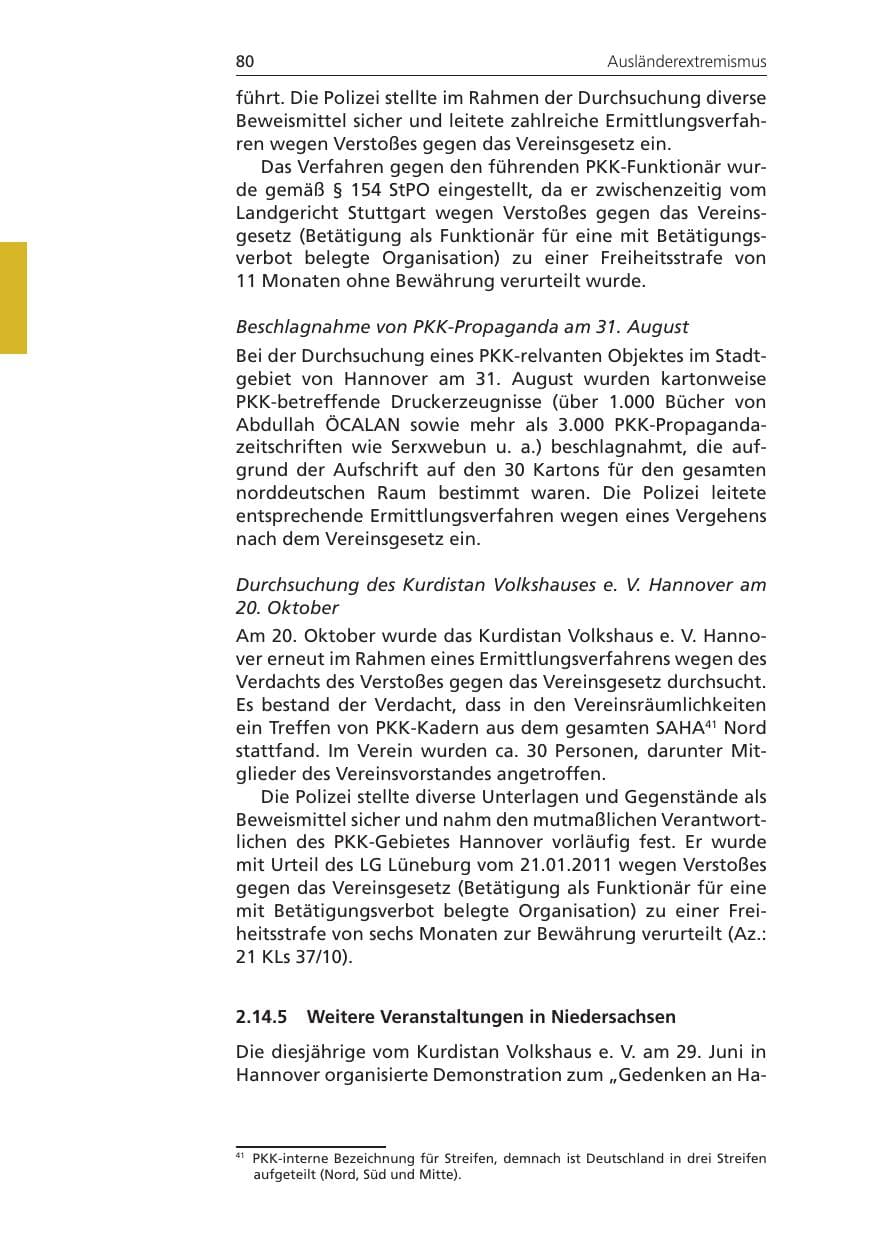 Seite 80 des Verfassungsschutzbericht 2010 Niedersachsen