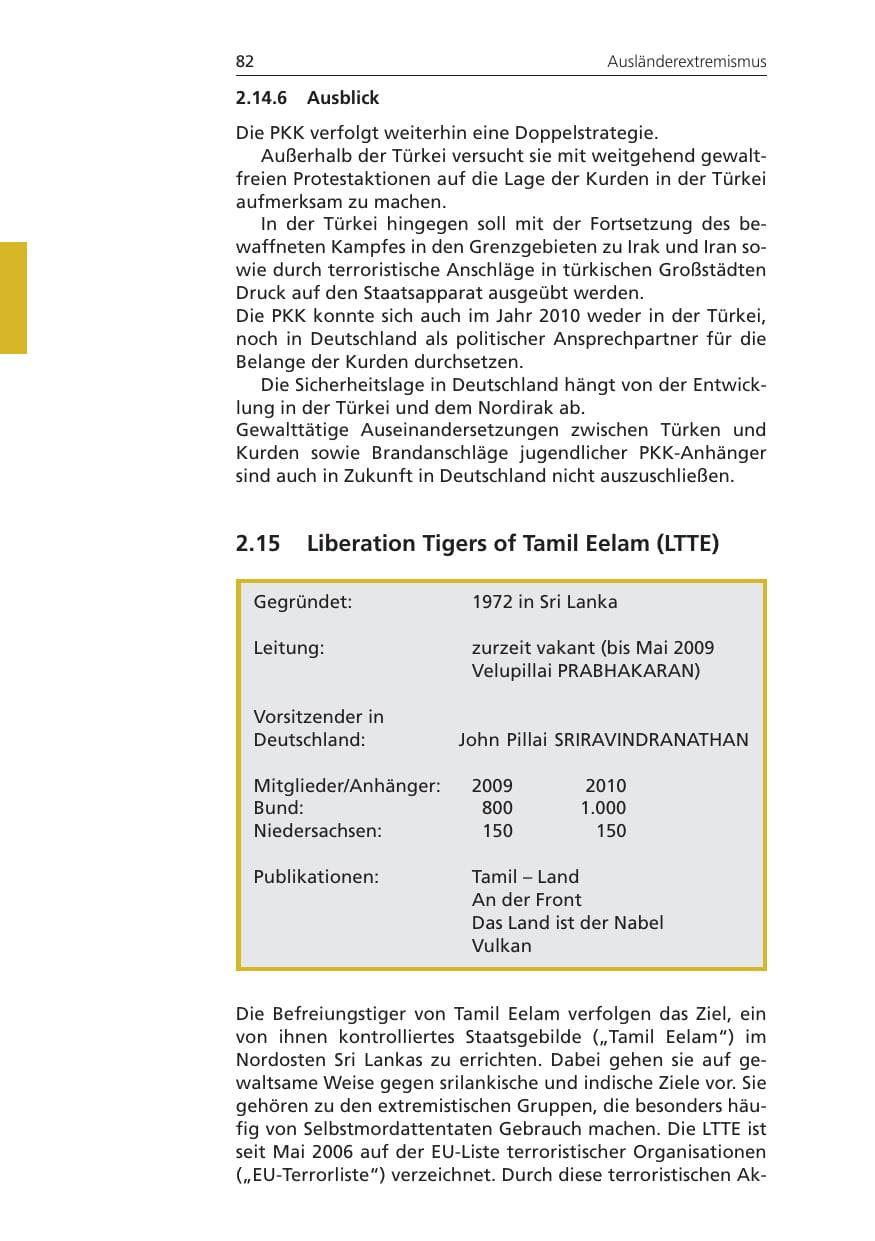 Seite 82 des Verfassungsschutzbericht 2010 Niedersachsen