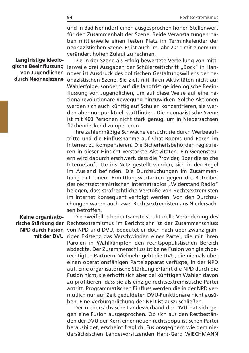 Seite 94 des Verfassungsschutzbericht 2010 Niedersachsen