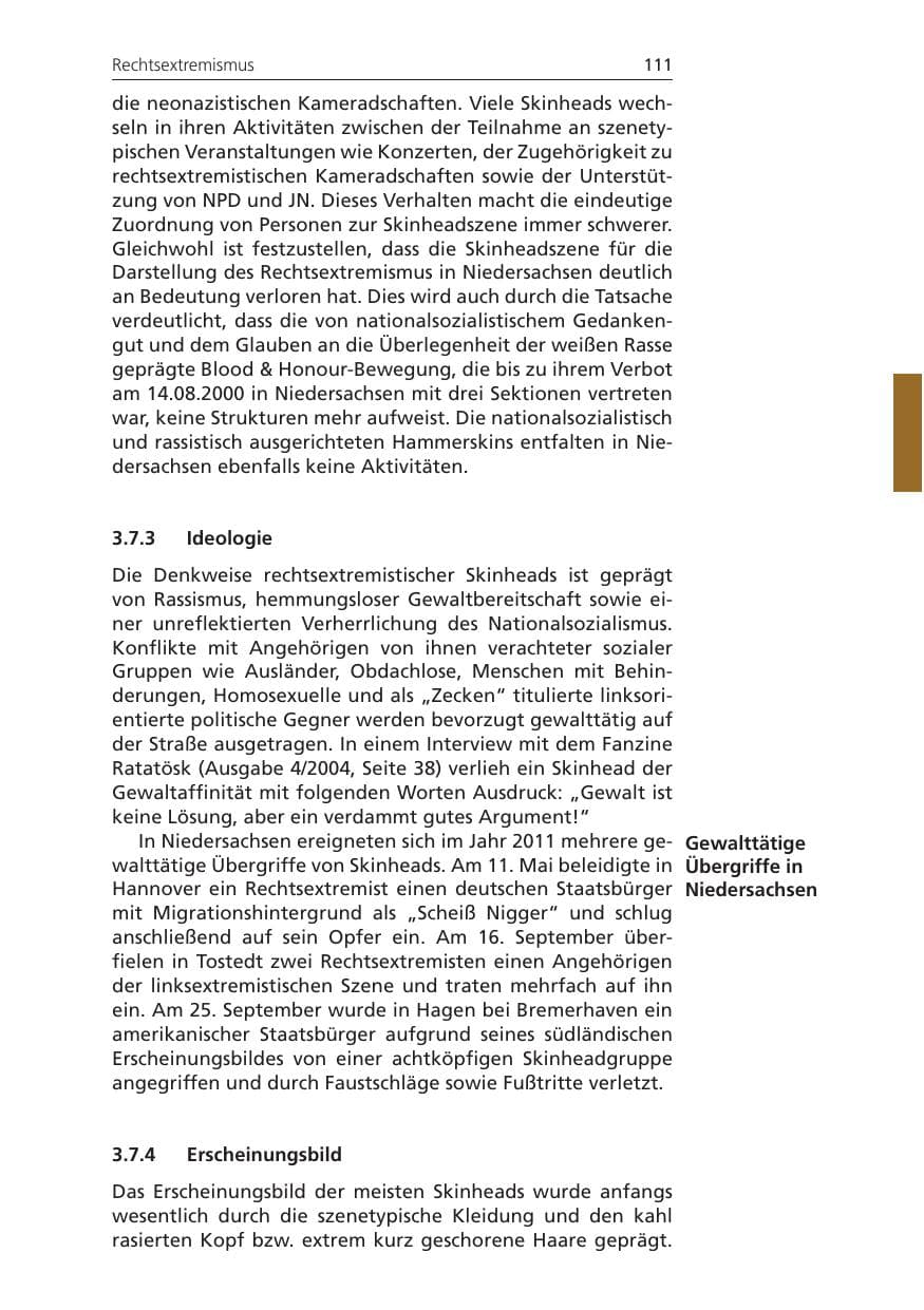 Seite 111 des Verfassungsschutzbericht 2011 Niedersachsen