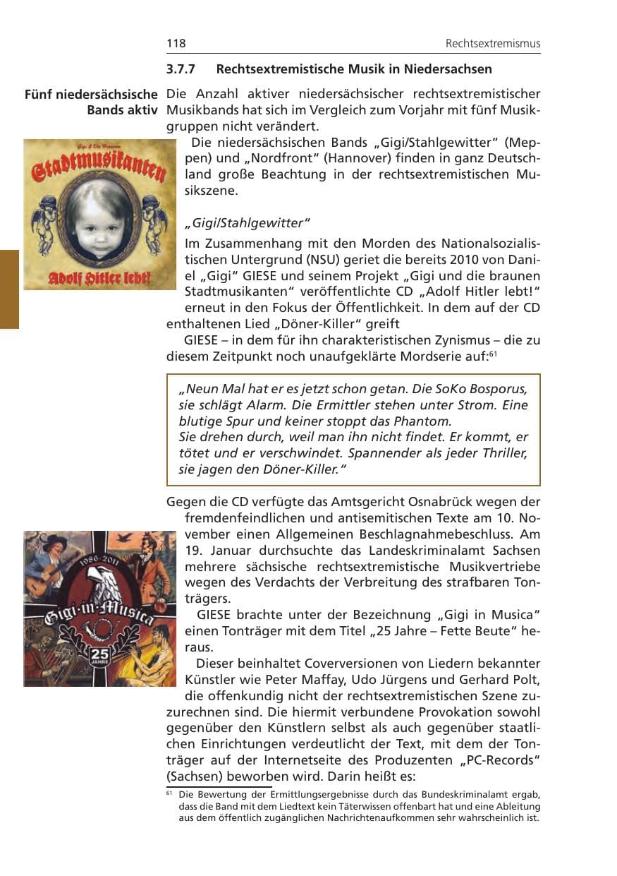 Seite 118 des Verfassungsschutzbericht 2011 Niedersachsen