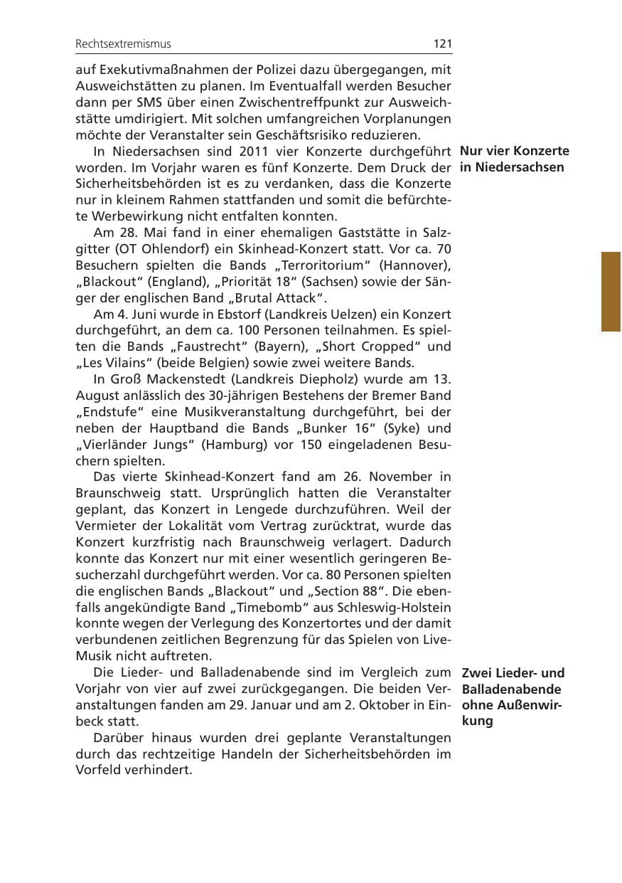 Seite 121 des Verfassungsschutzbericht 2011 Niedersachsen