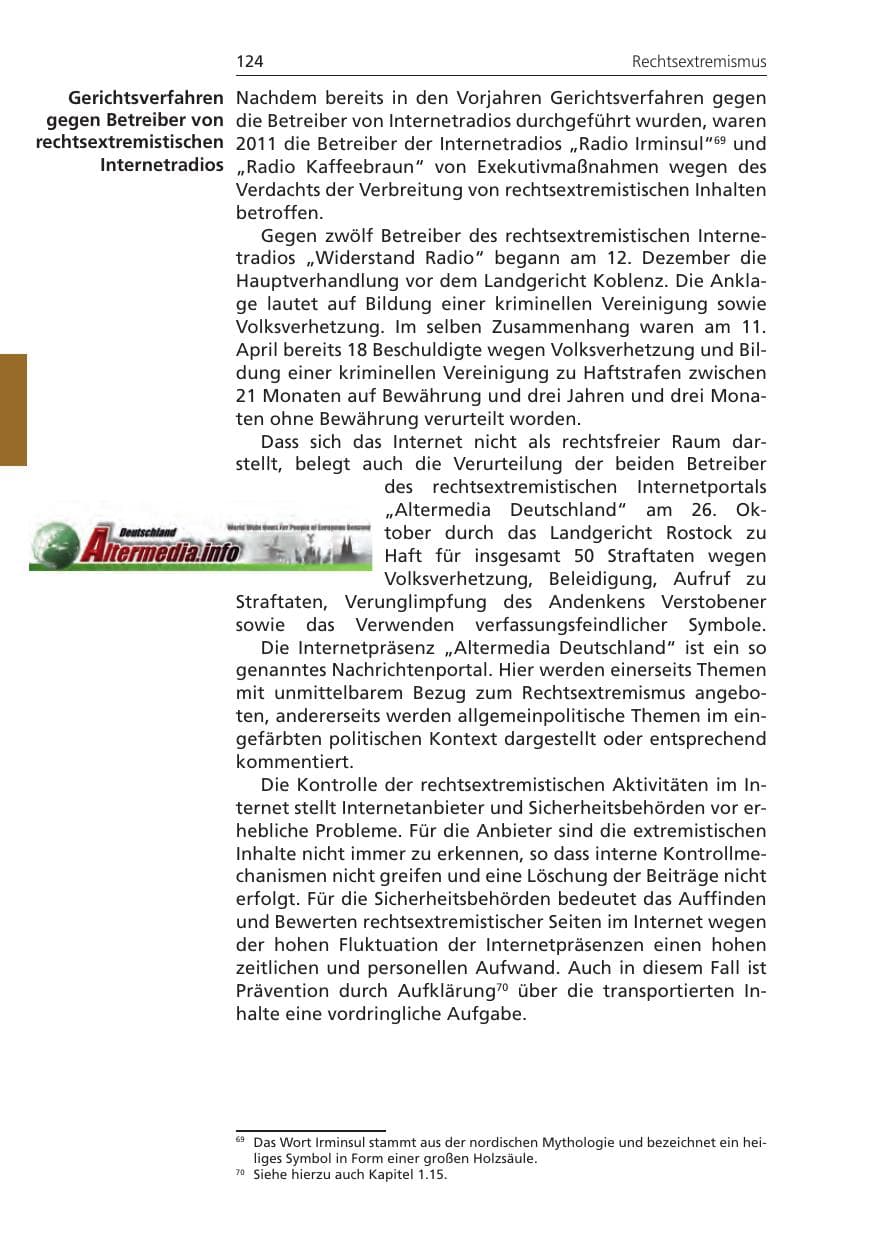 Seite 124 des Verfassungsschutzbericht 2011 Niedersachsen