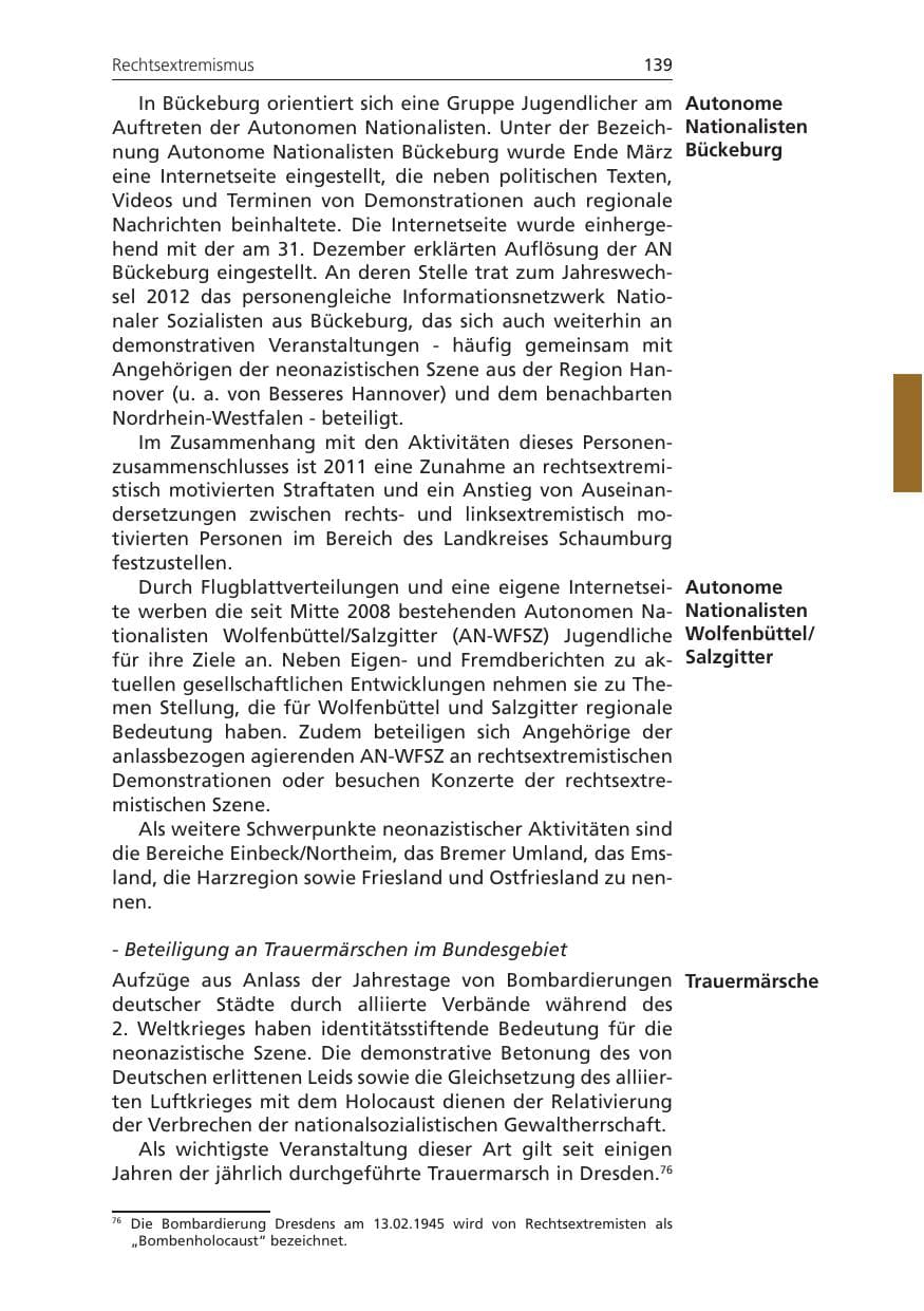Seite 139 des Verfassungsschutzbericht 2011 Niedersachsen