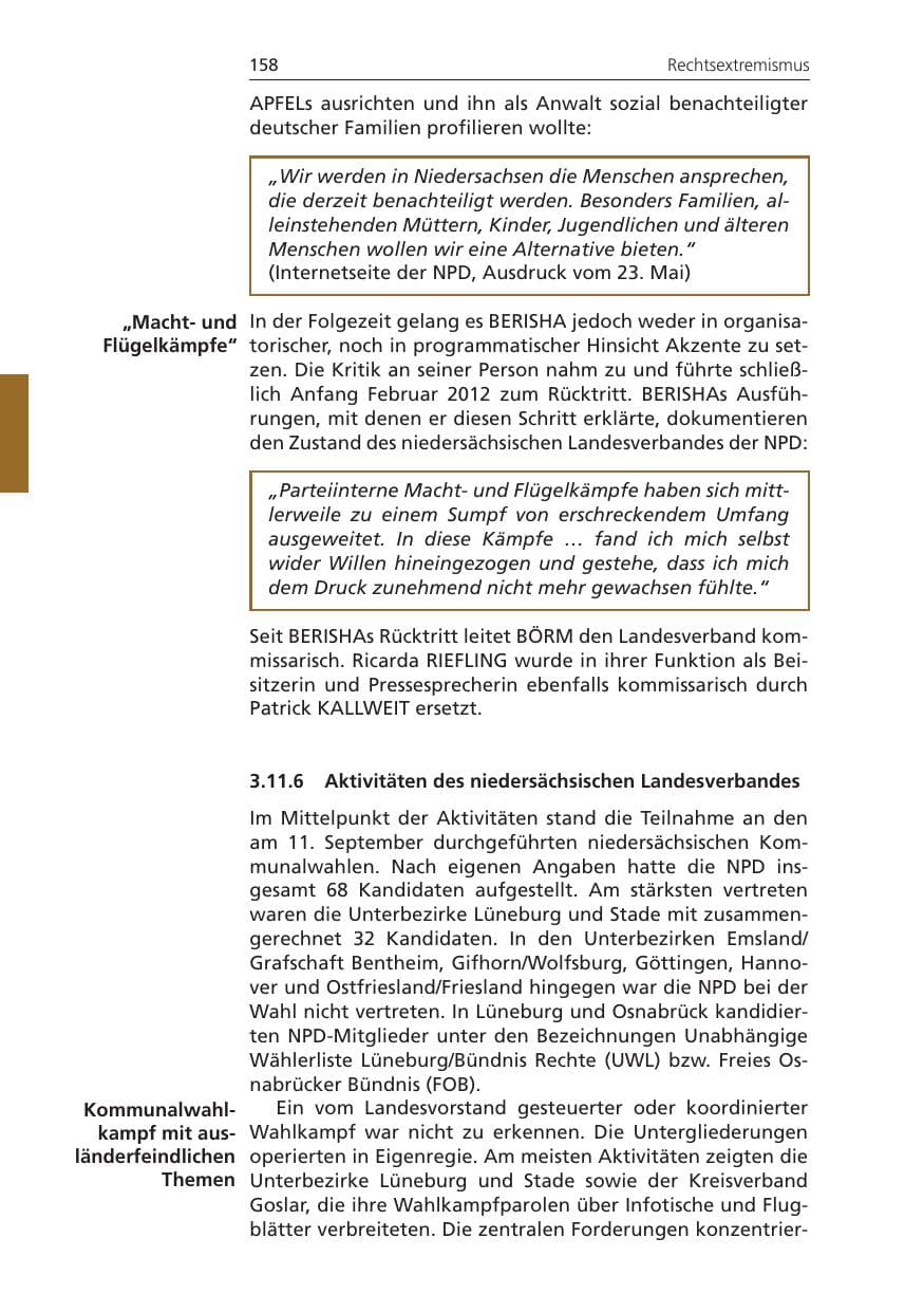 Seite 158 des Verfassungsschutzbericht 2011 Niedersachsen
