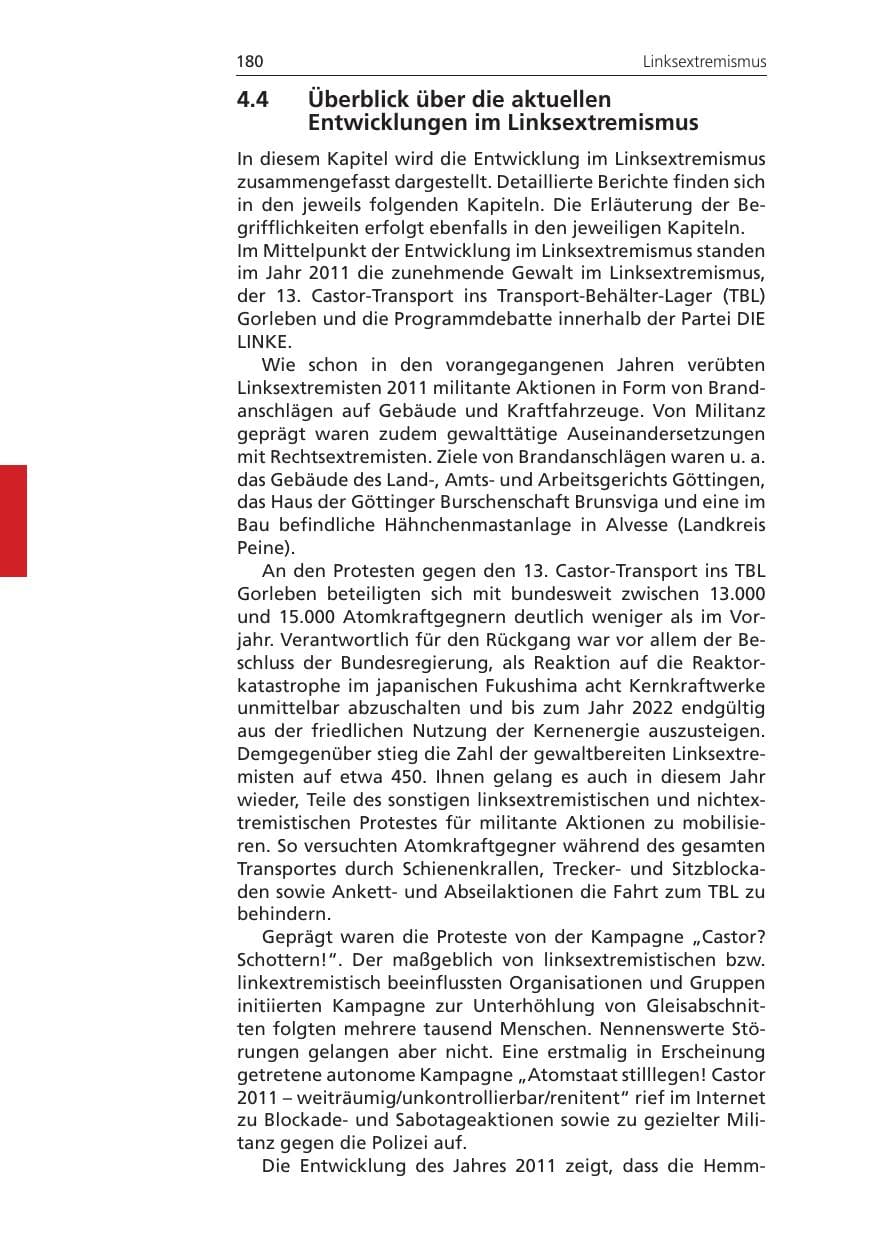 Seite 180 des Verfassungsschutzbericht 2011 Niedersachsen