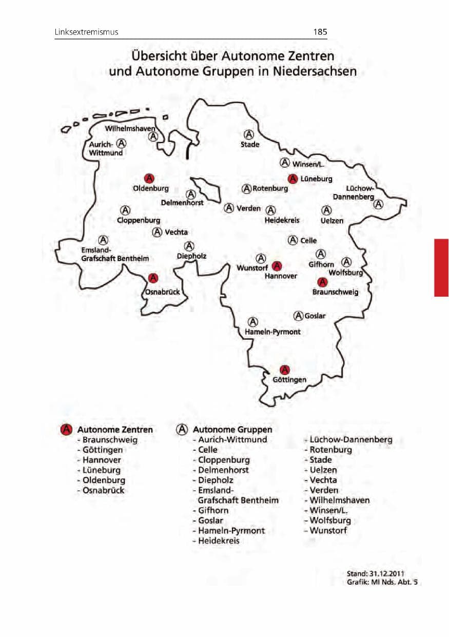 Seite 185 des Verfassungsschutzbericht 2011 Niedersachsen