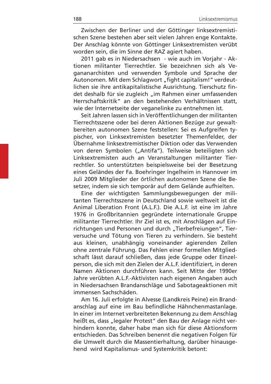 Seite 188 des Verfassungsschutzbericht 2011 Niedersachsen