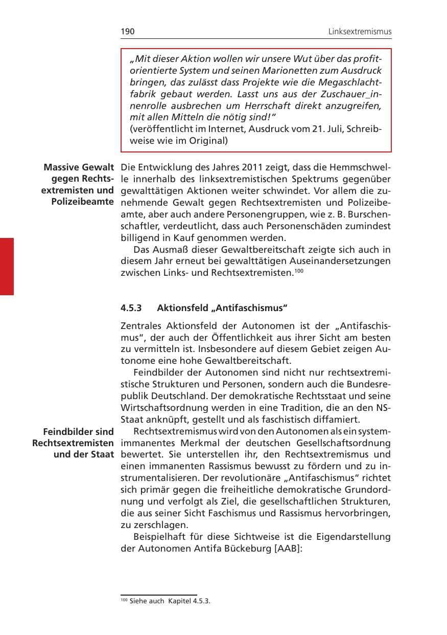 Seite 190 des Verfassungsschutzbericht 2011 Niedersachsen