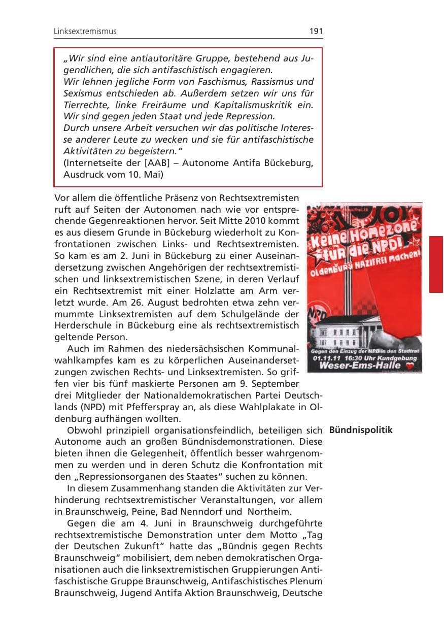 Seite 191 des Verfassungsschutzbericht 2011 Niedersachsen