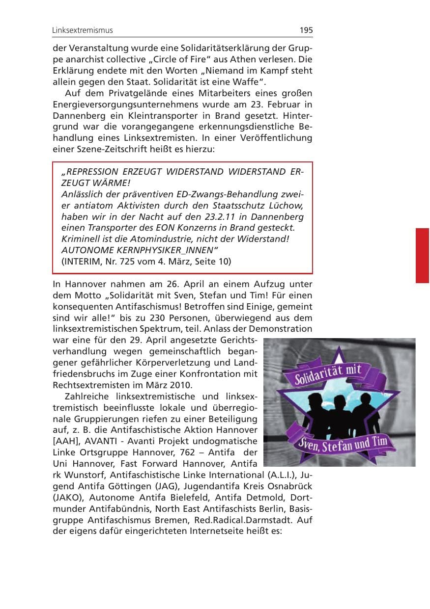 Seite 195 des Verfassungsschutzbericht 2011 Niedersachsen