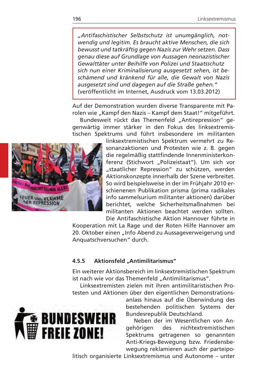 Seite 196 des Verfassungsschutzbericht 2011 Niedersachsen