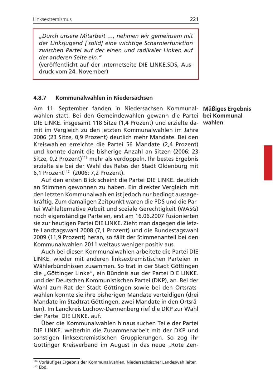 Seite 221 des Verfassungsschutzbericht 2011 Niedersachsen