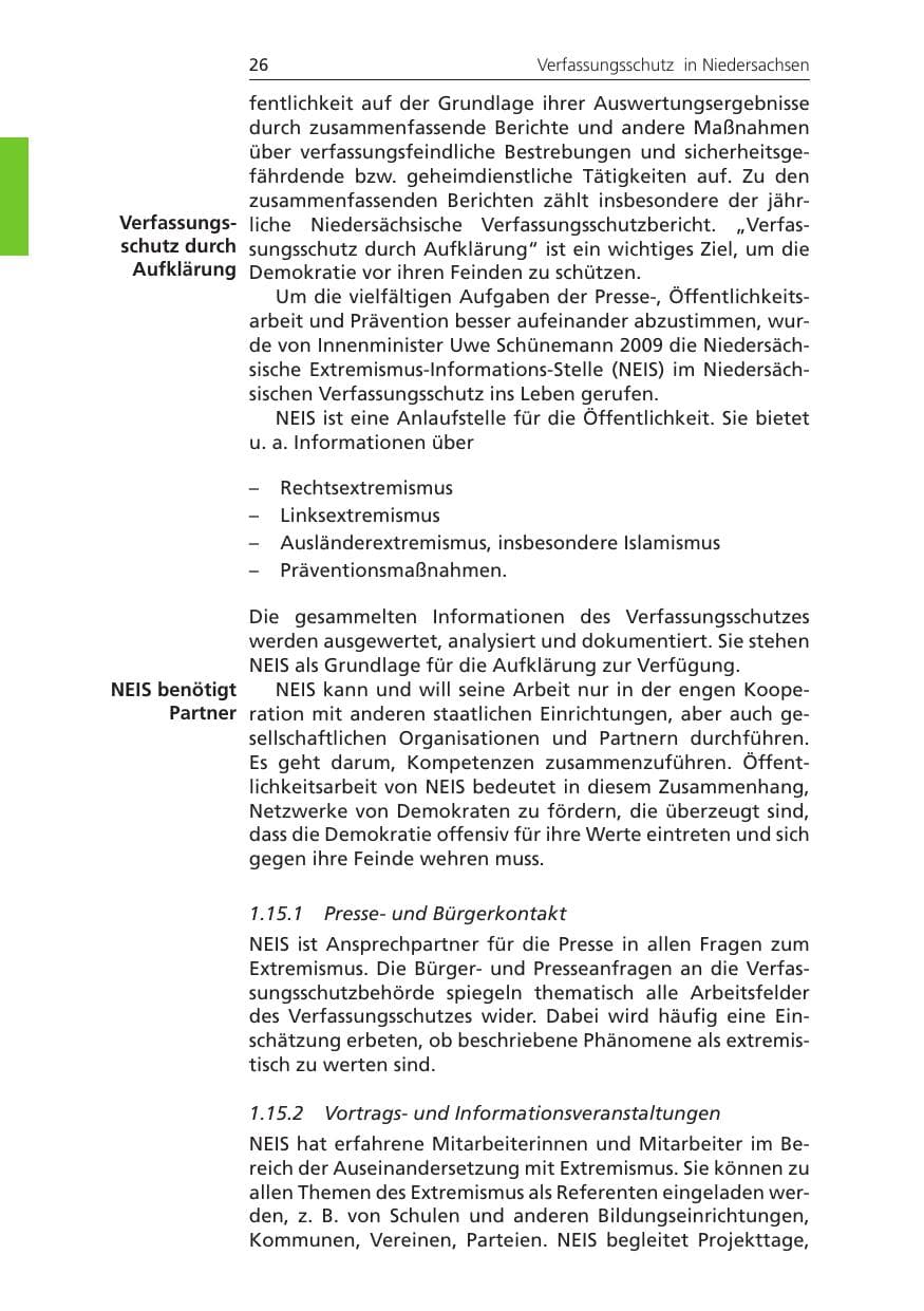 Seite 26 des Verfassungsschutzbericht 2011 Niedersachsen