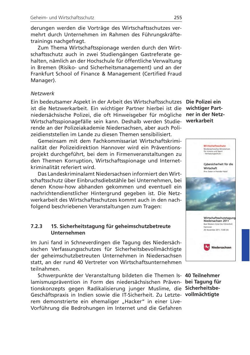 Seite 255 des Verfassungsschutzbericht 2011 Niedersachsen