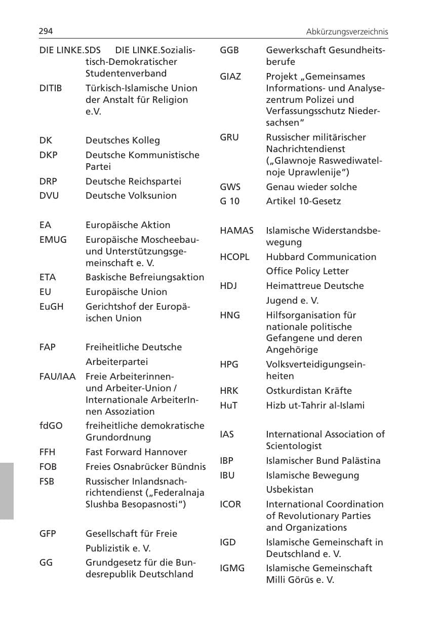 Seite 294 des Verfassungsschutzbericht 2011 Niedersachsen