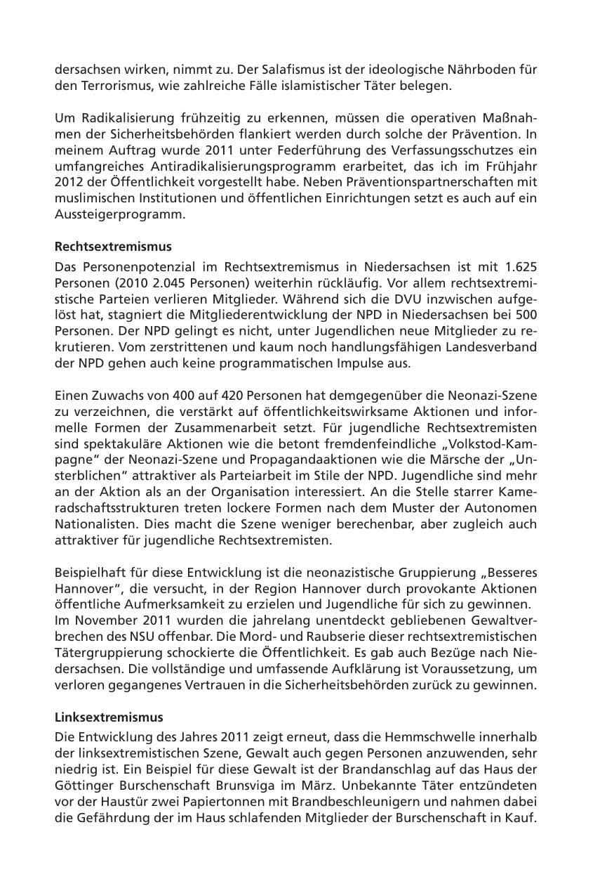 Seite 4 des Verfassungsschutzbericht 2011 Niedersachsen