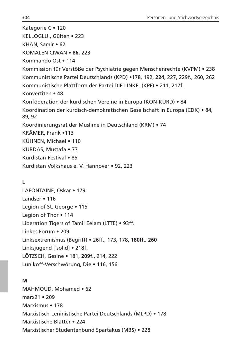 Seite 304 des Verfassungsschutzbericht 2011 Niedersachsen