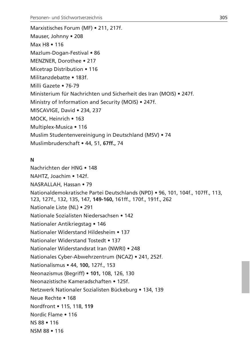 Seite 305 des Verfassungsschutzbericht 2011 Niedersachsen