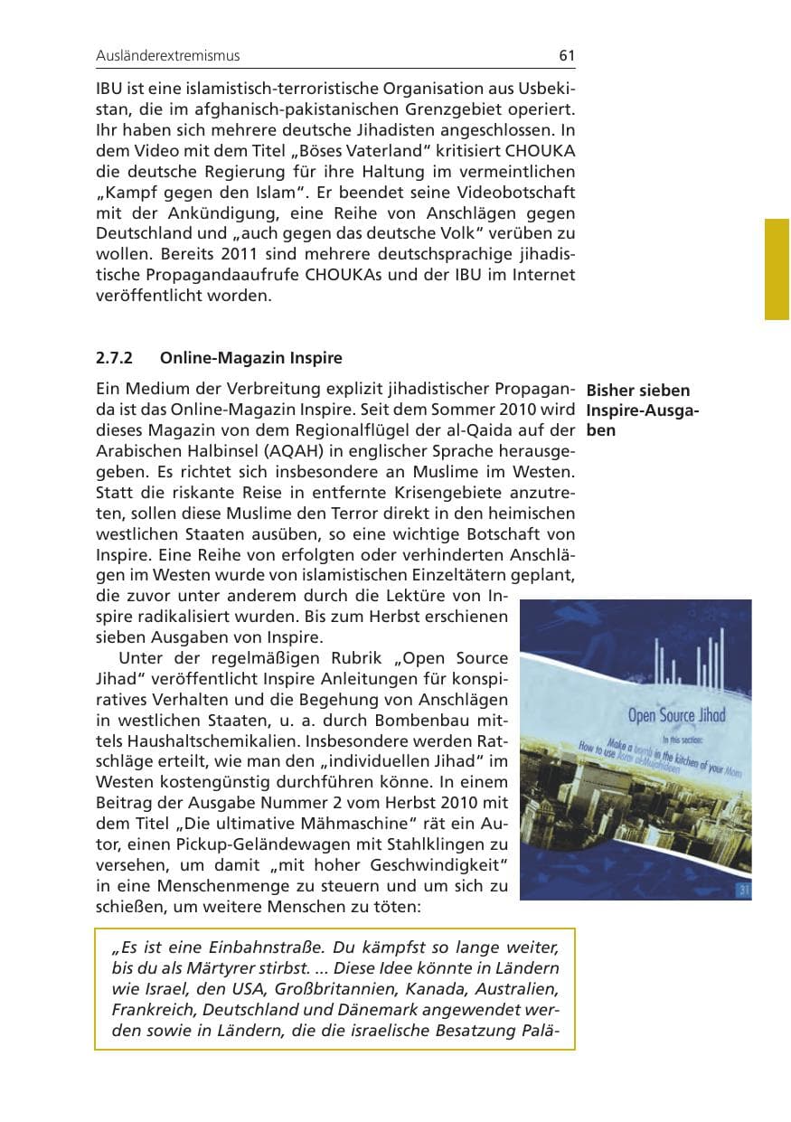 Seite 61 des Verfassungsschutzbericht 2011 Niedersachsen
