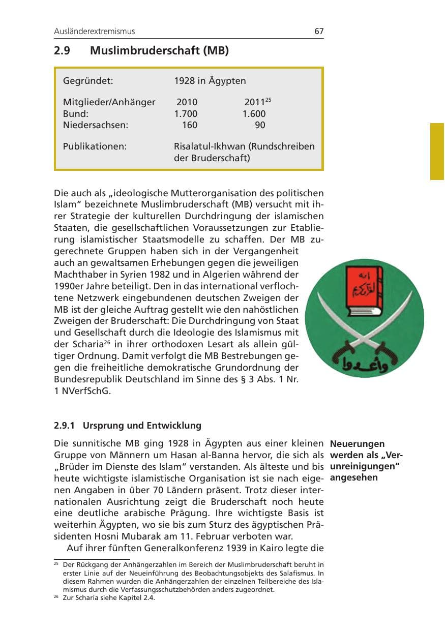 Seite 67 des Verfassungsschutzbericht 2011 Niedersachsen