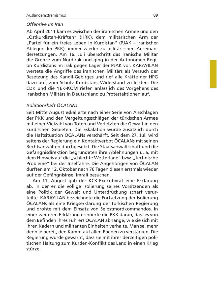 Seite 89 des Verfassungsschutzbericht 2011 Niedersachsen